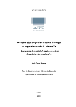 O Ensino Técnico-Profissional Em Portugal Na Segunda Metade Do Século XX