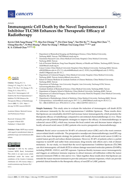 Immunogenic Cell Death by the Novel Topoisomerase I Inhibitor TLC388 Enhances the Therapeutic Efﬁcacy of Radiotherapy