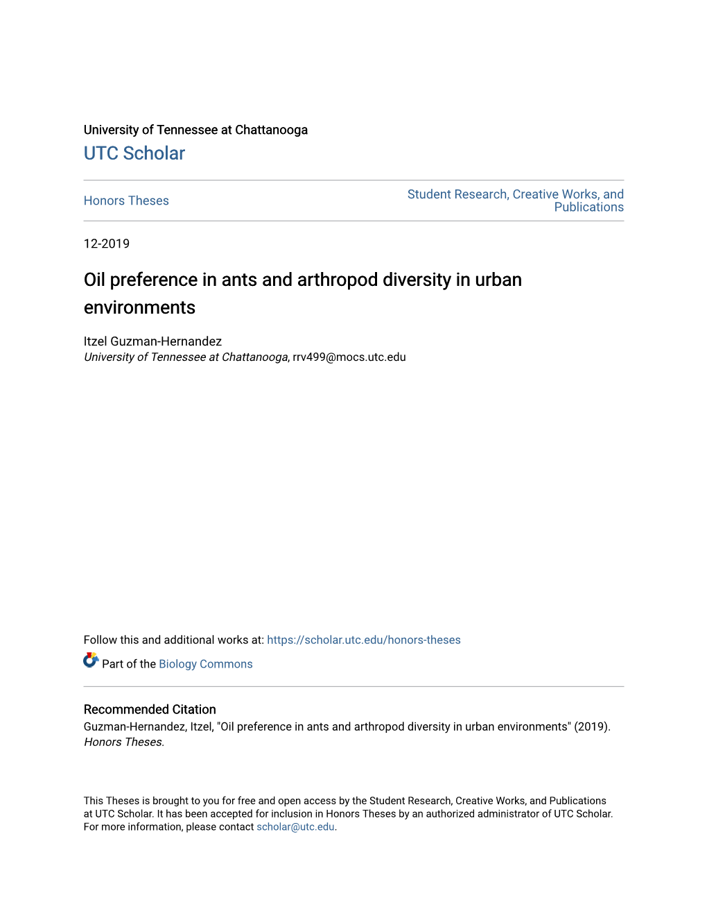 Oil Preference in Ants and Arthropod Diversity in Urban Environments