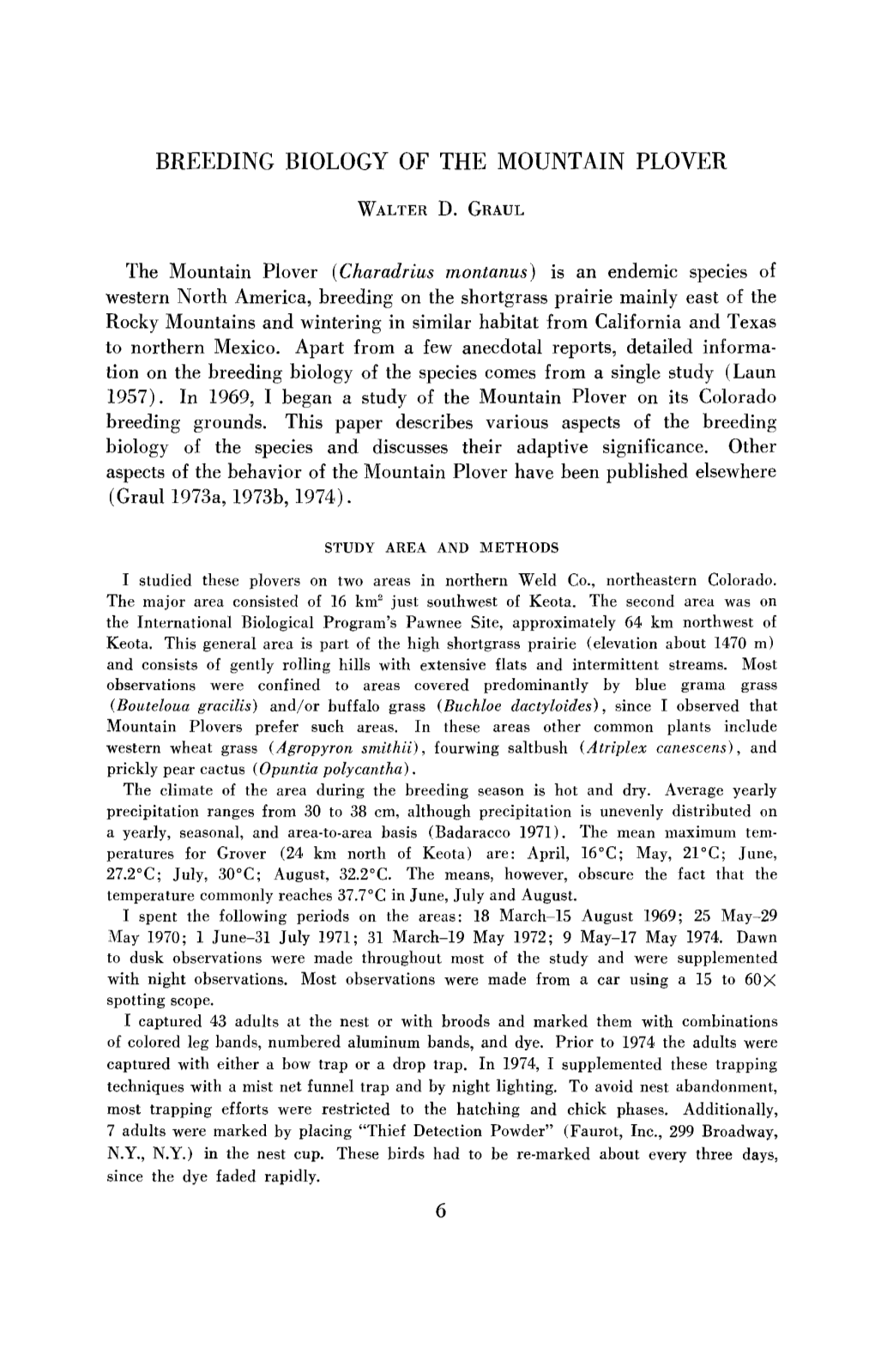 Breeding Biology of the Mountain Plover