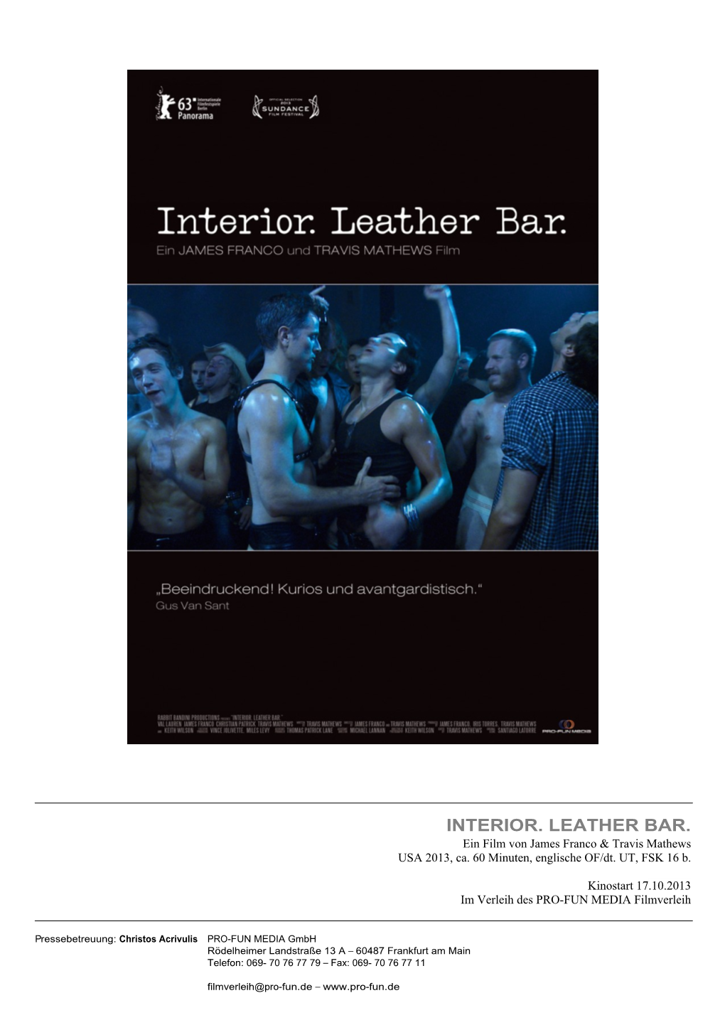 INTERIOR. LEATHER BAR. Ein Film Von James Franco & Travis Mathews USA 2013, Ca