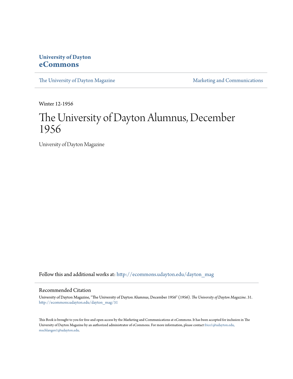 The University of Dayton Alumnus, December 1956