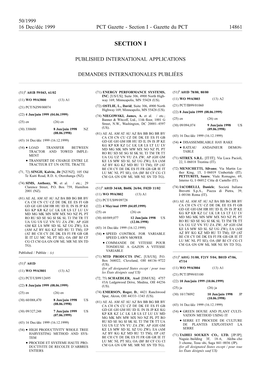 PCT Gazette, Weekly Issue No. 50, 1999