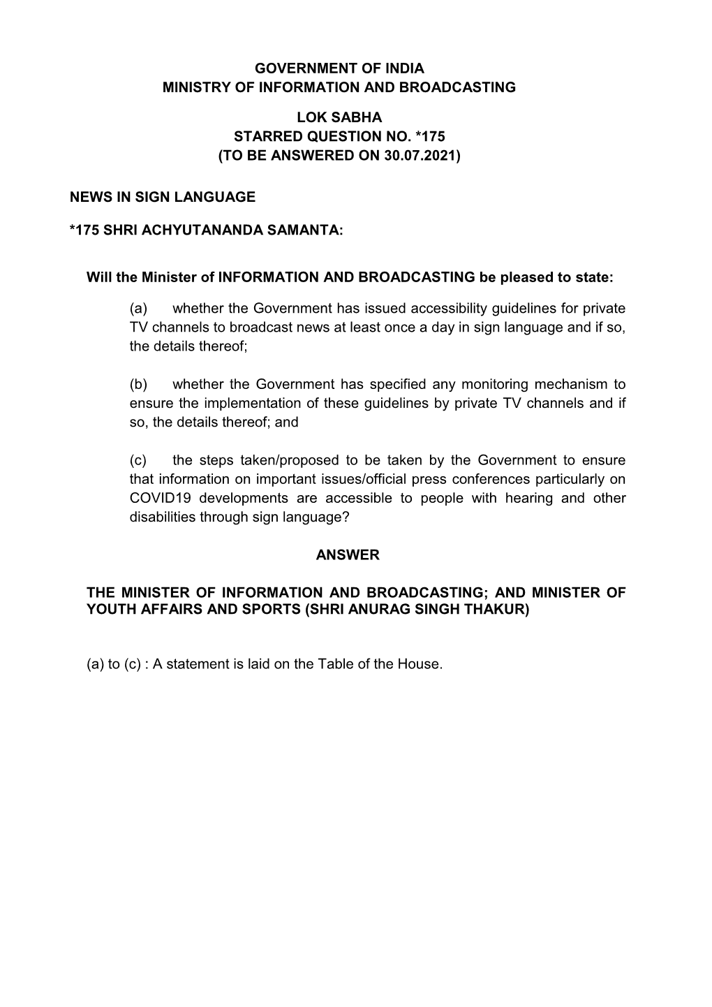 Government of India Ministry of Information and Broadcasting