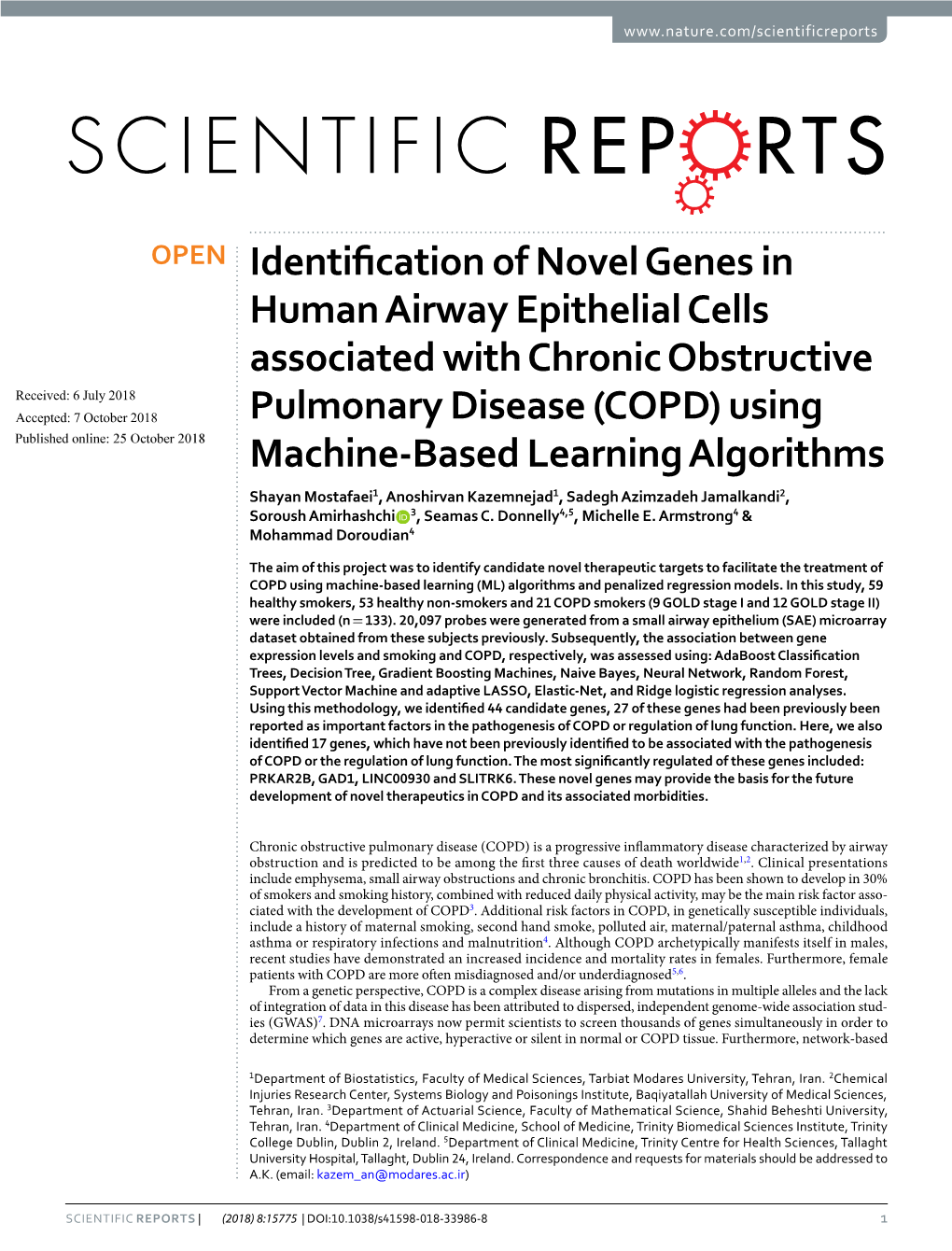 Identification of Novel Genes in Human Airway Epithelial Cells Associated with Chronic Obstructive Pulmonary Disease (COPD) Usin