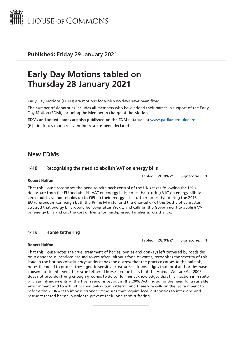 View Early Day Motions PDF File 0.12 MB