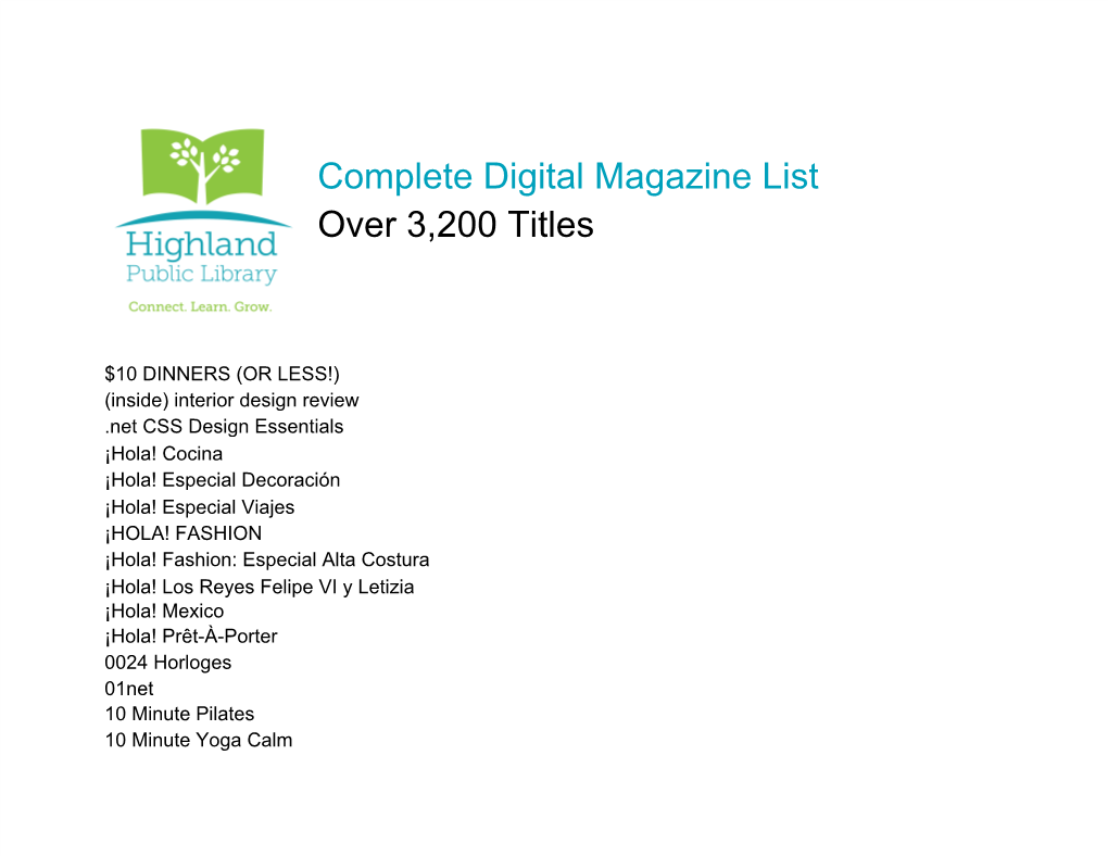 Complete Digital Magazine List Over 3,200 Titles