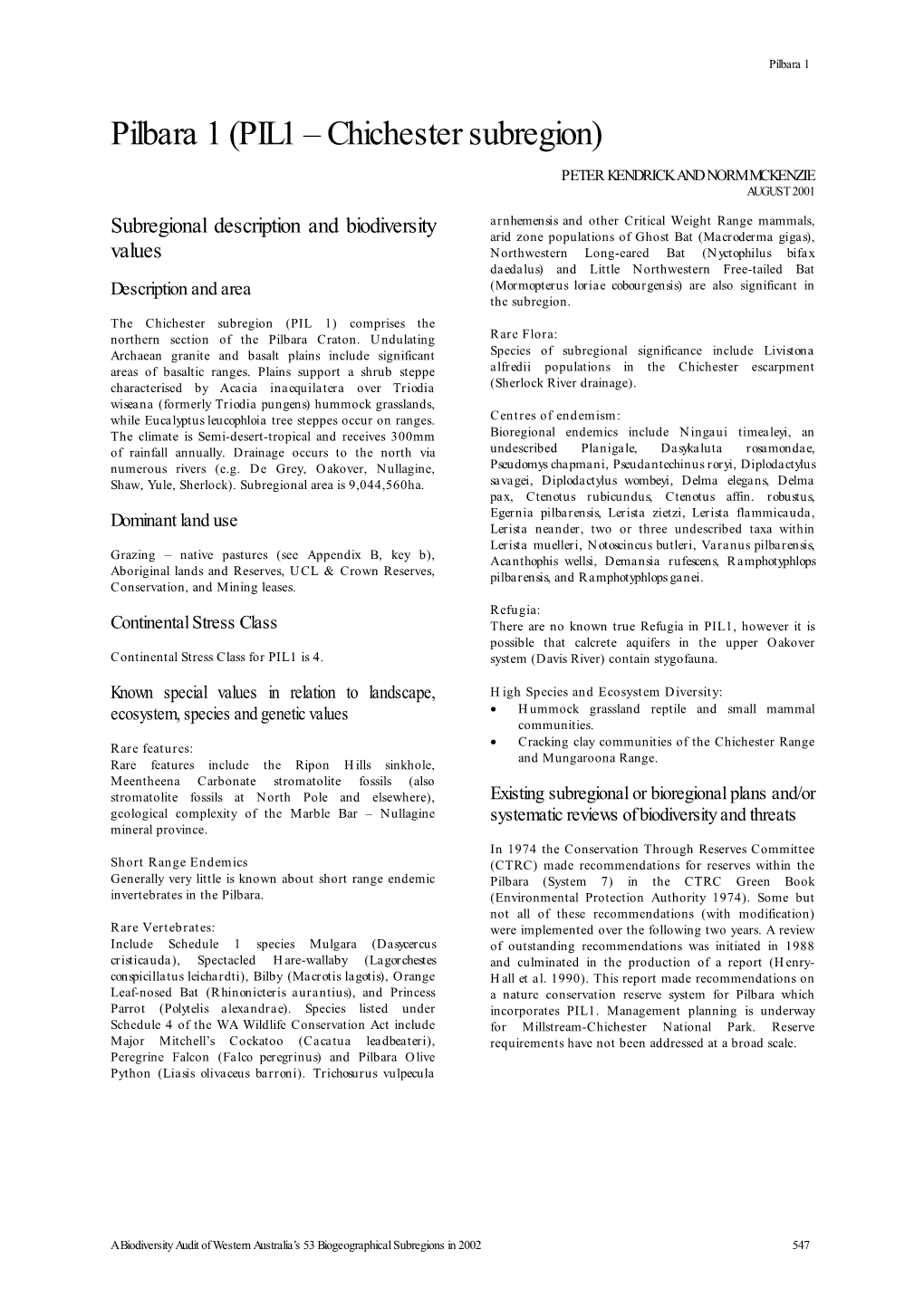 Pilbara 1 (PIL1 – Chichester Subregion)