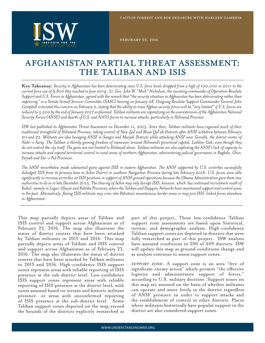 Afghanistan Partial Threat Assessment: the Taliban and Isis