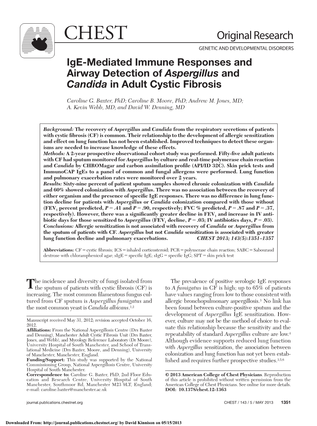 Ige-Mediated Immune Responses and Airway Detection of Aspergillus and Candida in Adult Cystic Fibrosis