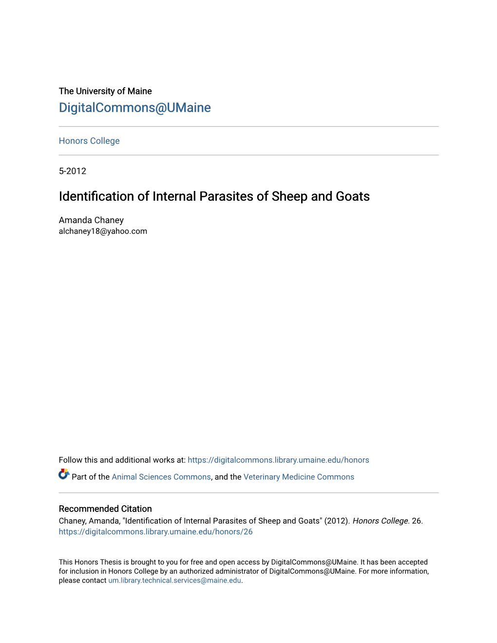 Identification of Internal Parasites of Sheep and Goats