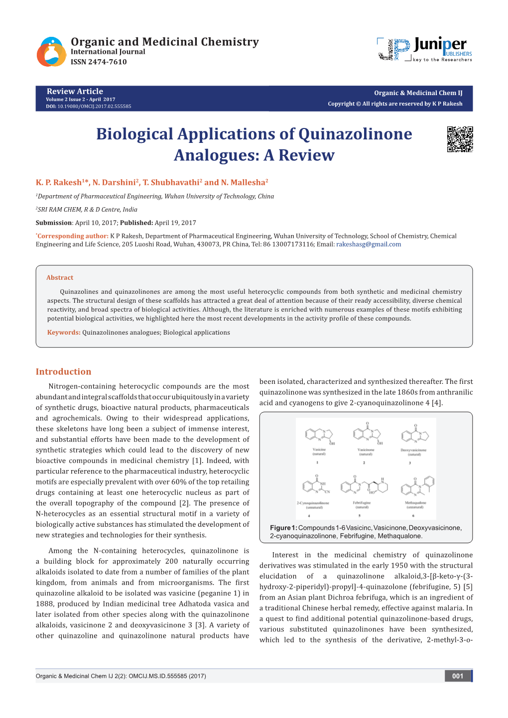 Biological Applications of Quinazolinone Analogues: a Review