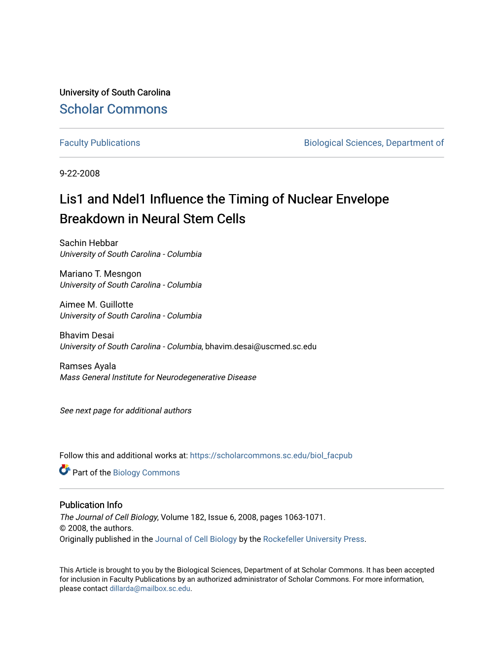 Lis1 and Ndel1 Influence the Timing of Nuclear Envelope Breakdown in Neural Stem Cells