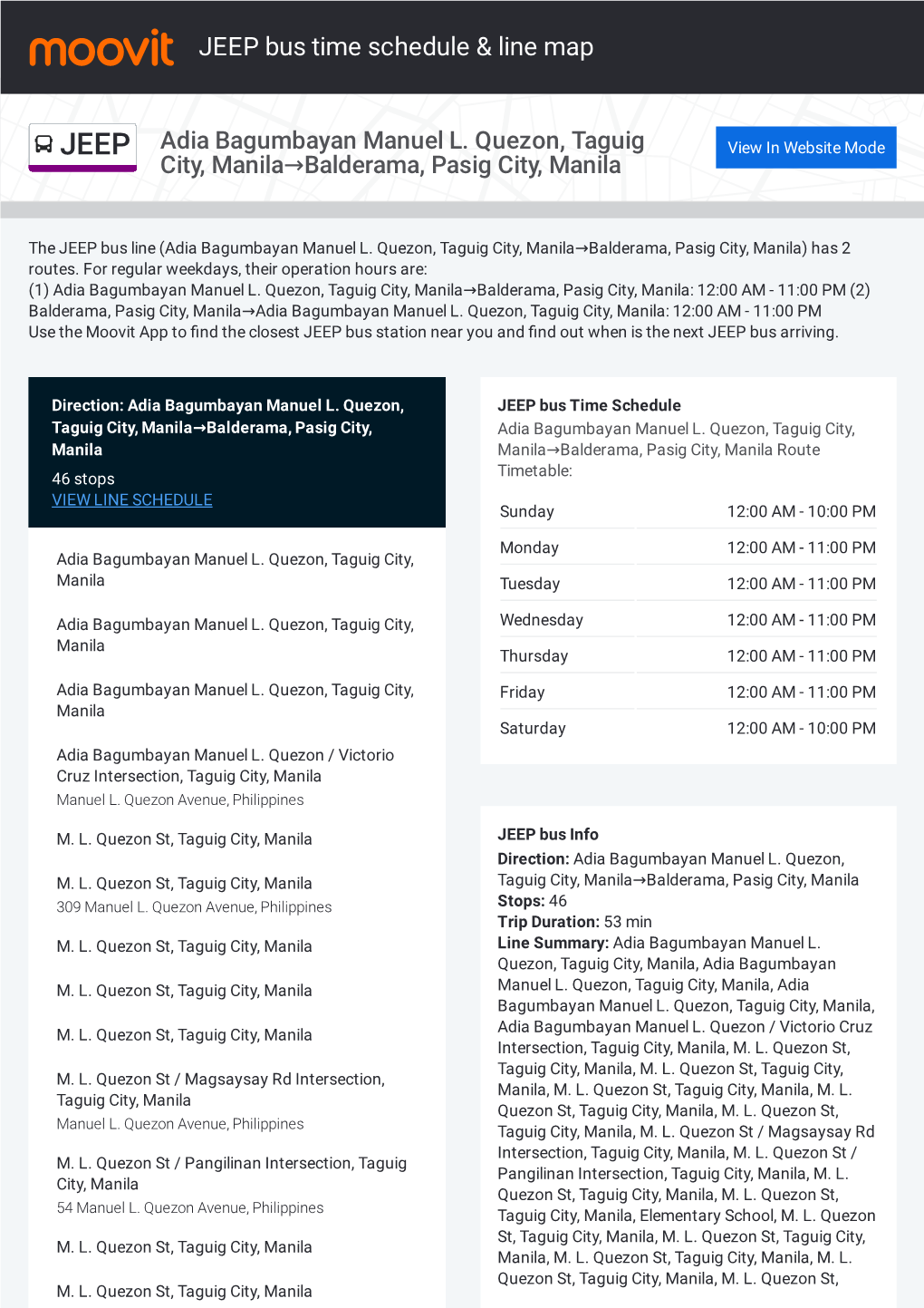 JEEP Bus Time Schedule & Line Route