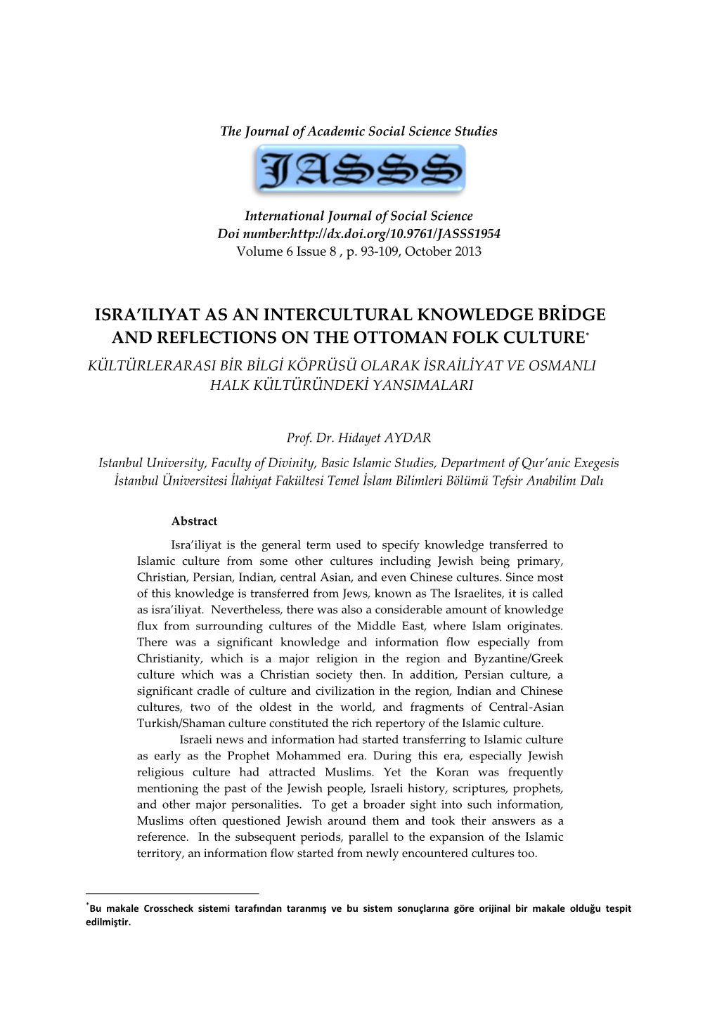 Isra'iliyat As an Intercultural Knowledge Bridge And