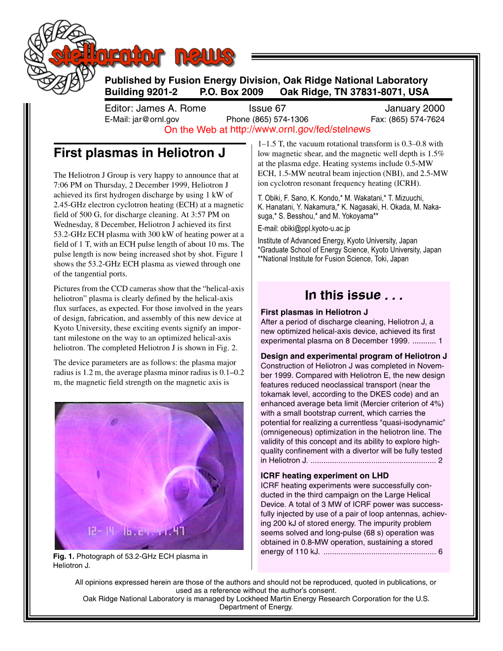 Stellarator News Issue 67