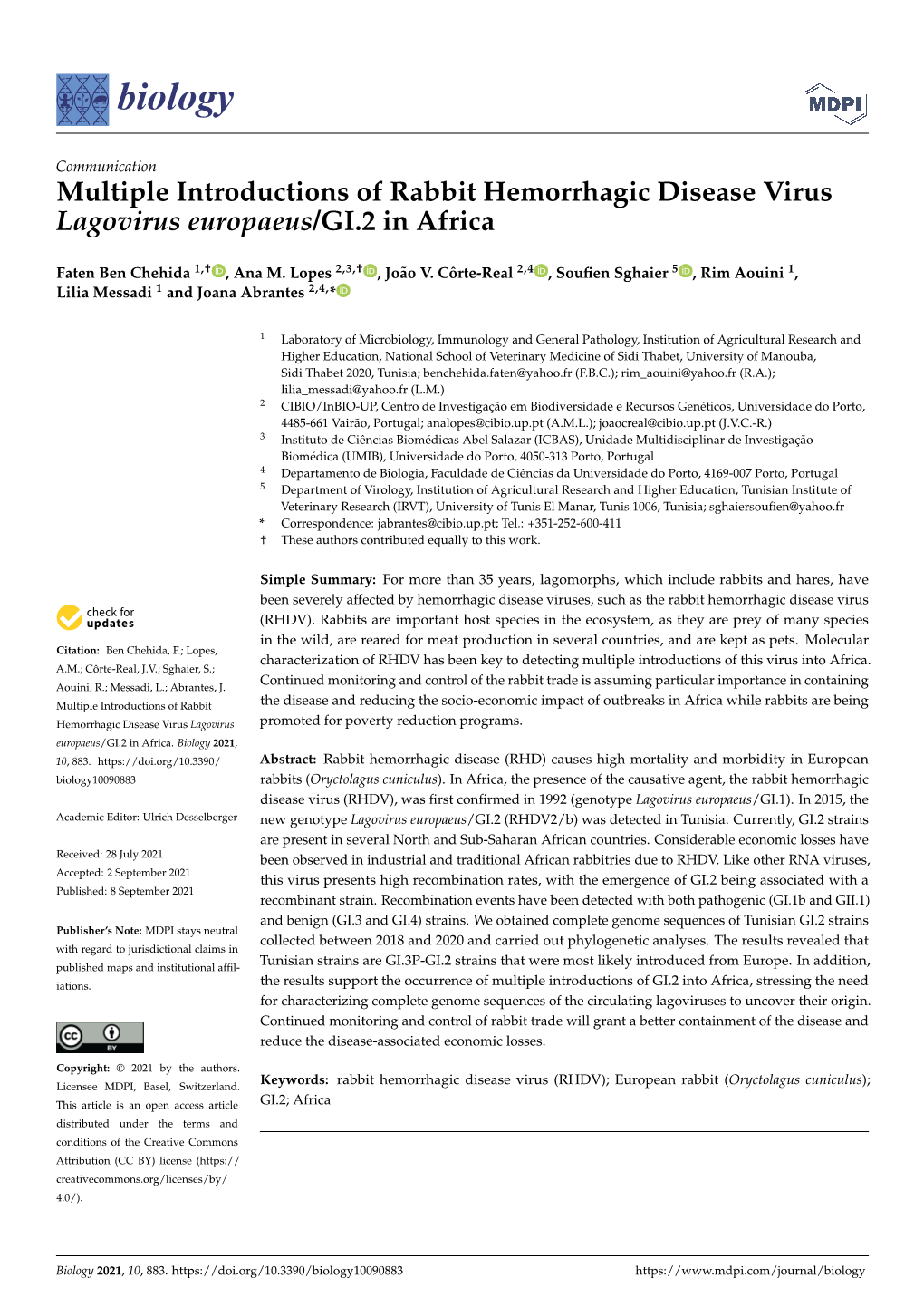 Multiple Introductions of Rabbit Hemorrhagic Disease Virus Lagovirus Europaeus/GI.2 in Africa