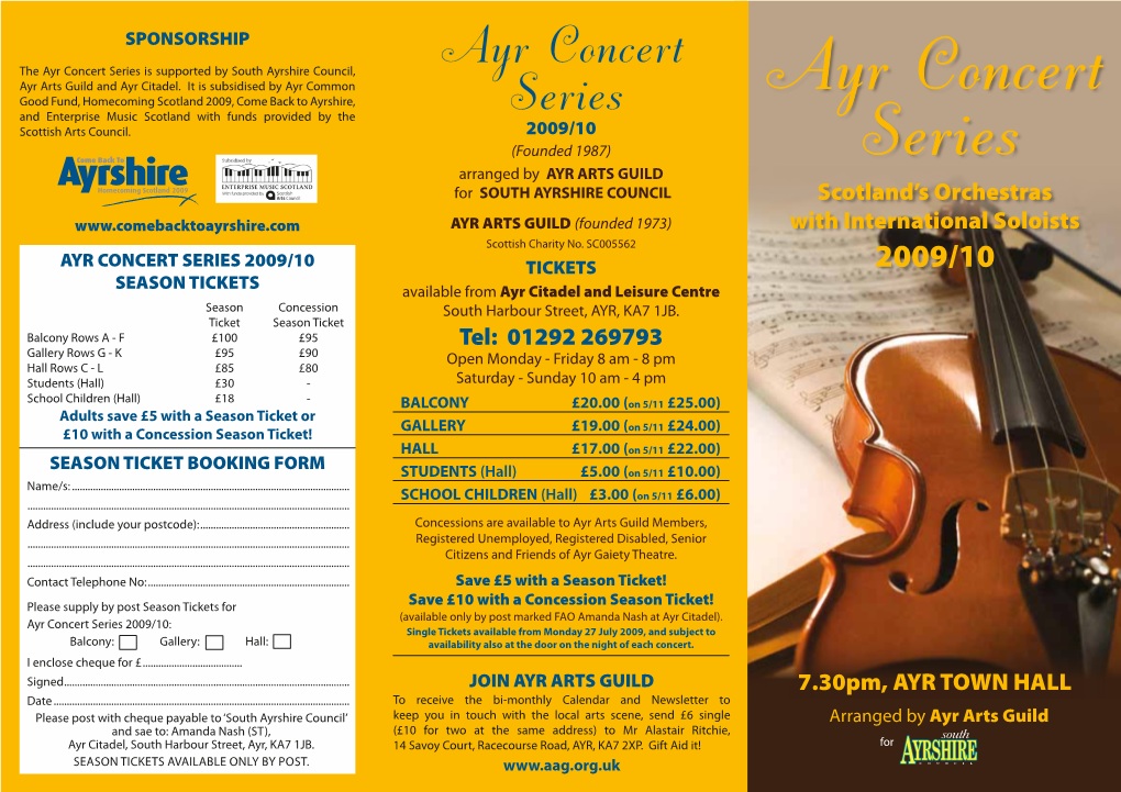 Ayr Concert Series Is Supported by South Ayrshire Council, Ayr Concert Ayr Arts Guild and Ayr Citadel