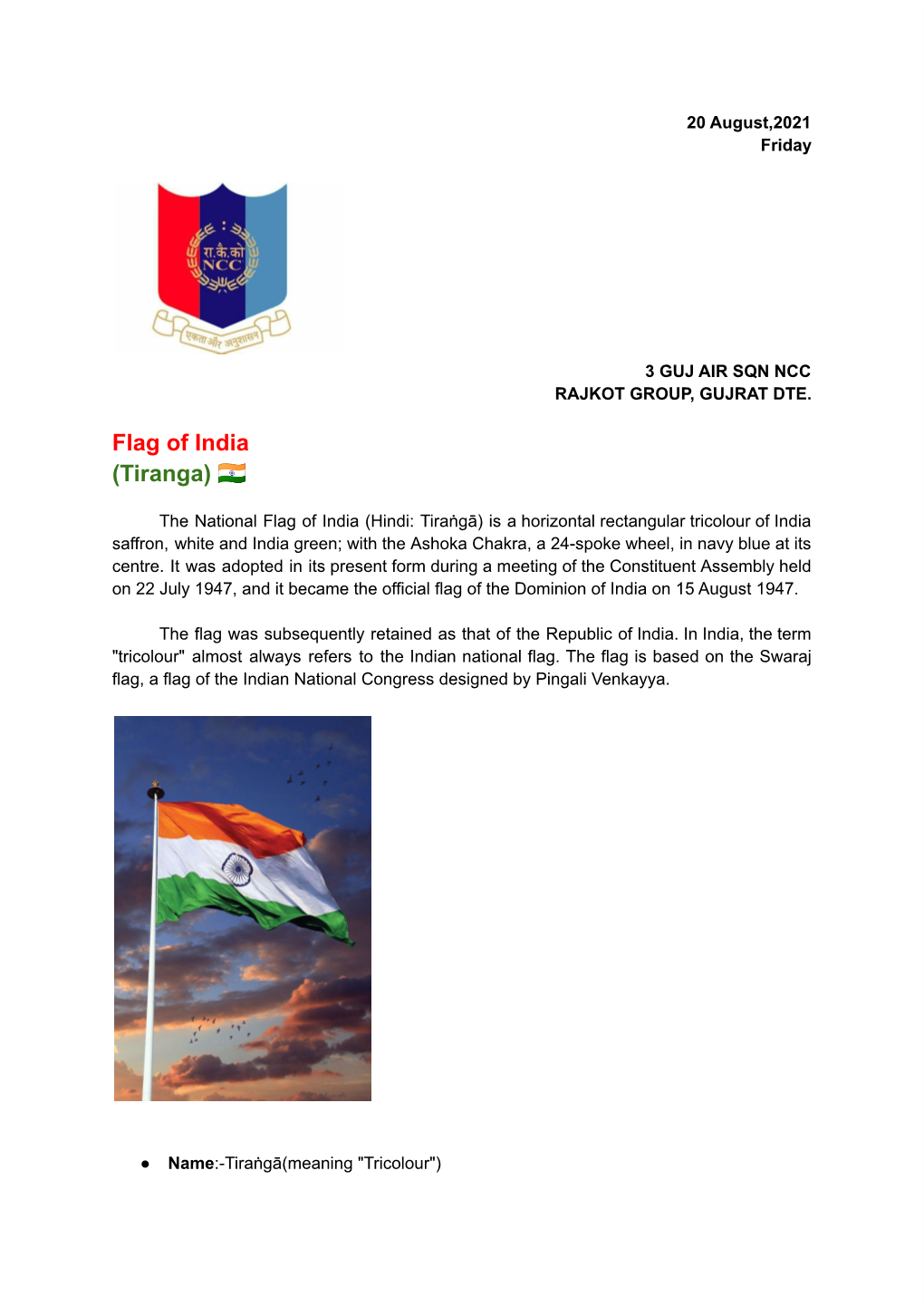 Flag of India (Tiranga) �