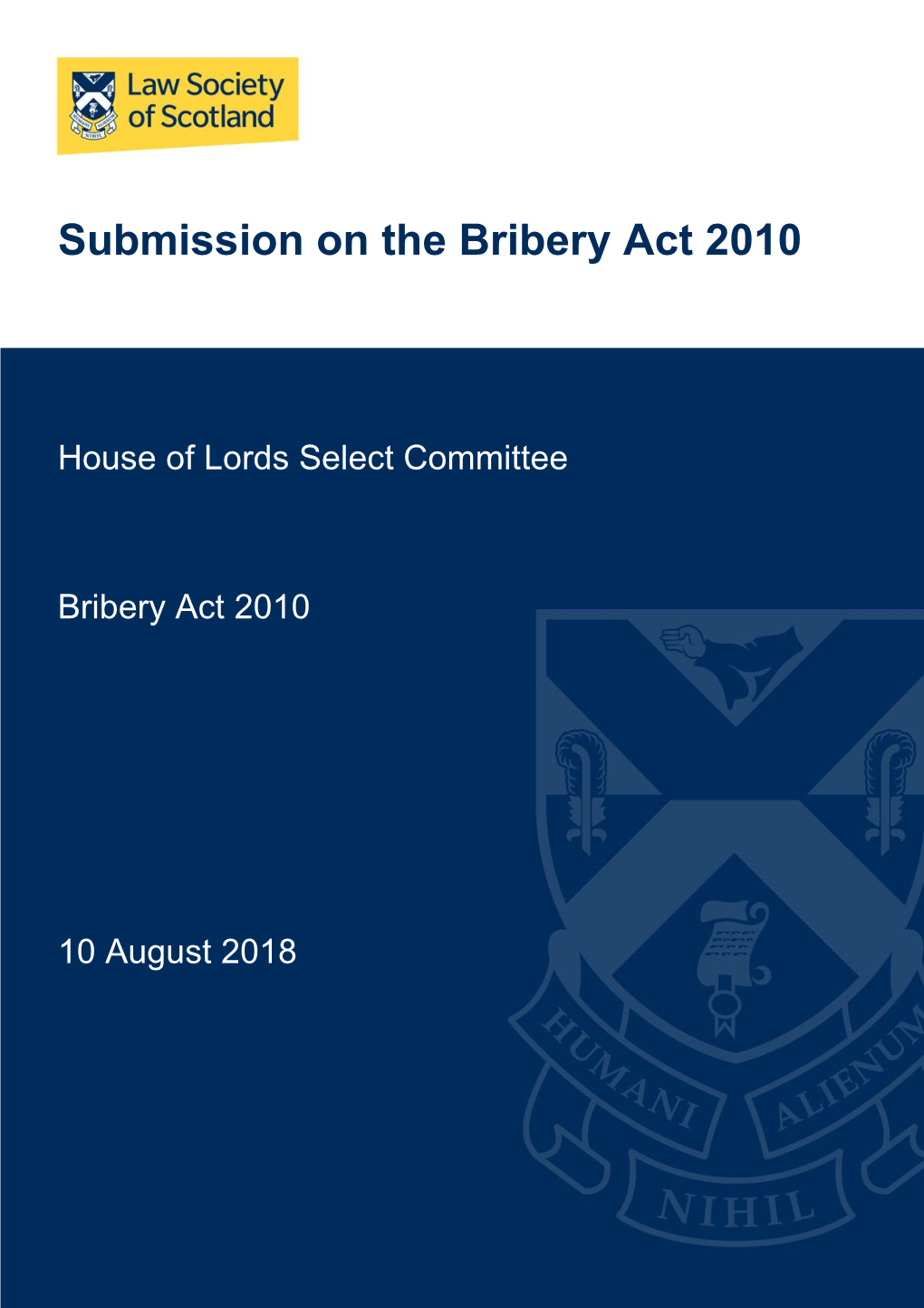 Submission on the Bribery Act 2010