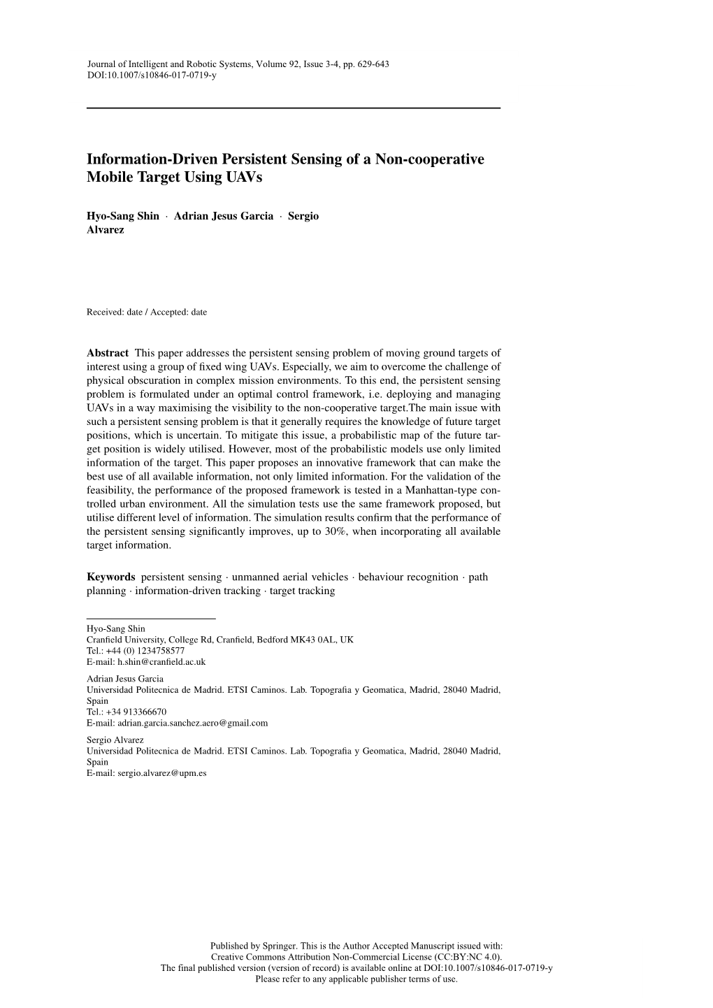 Information-Driven Persistent Sensing of a Non-Cooperative Mobile Target Using Uavs