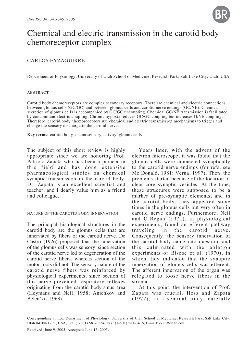 Chemical and Electric Transmission in the Carotid Body Chemoreceptor Complex