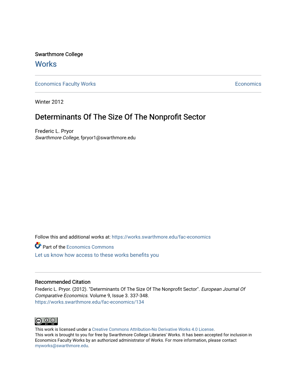 Determinants of the Size of the Nonprofit Sector