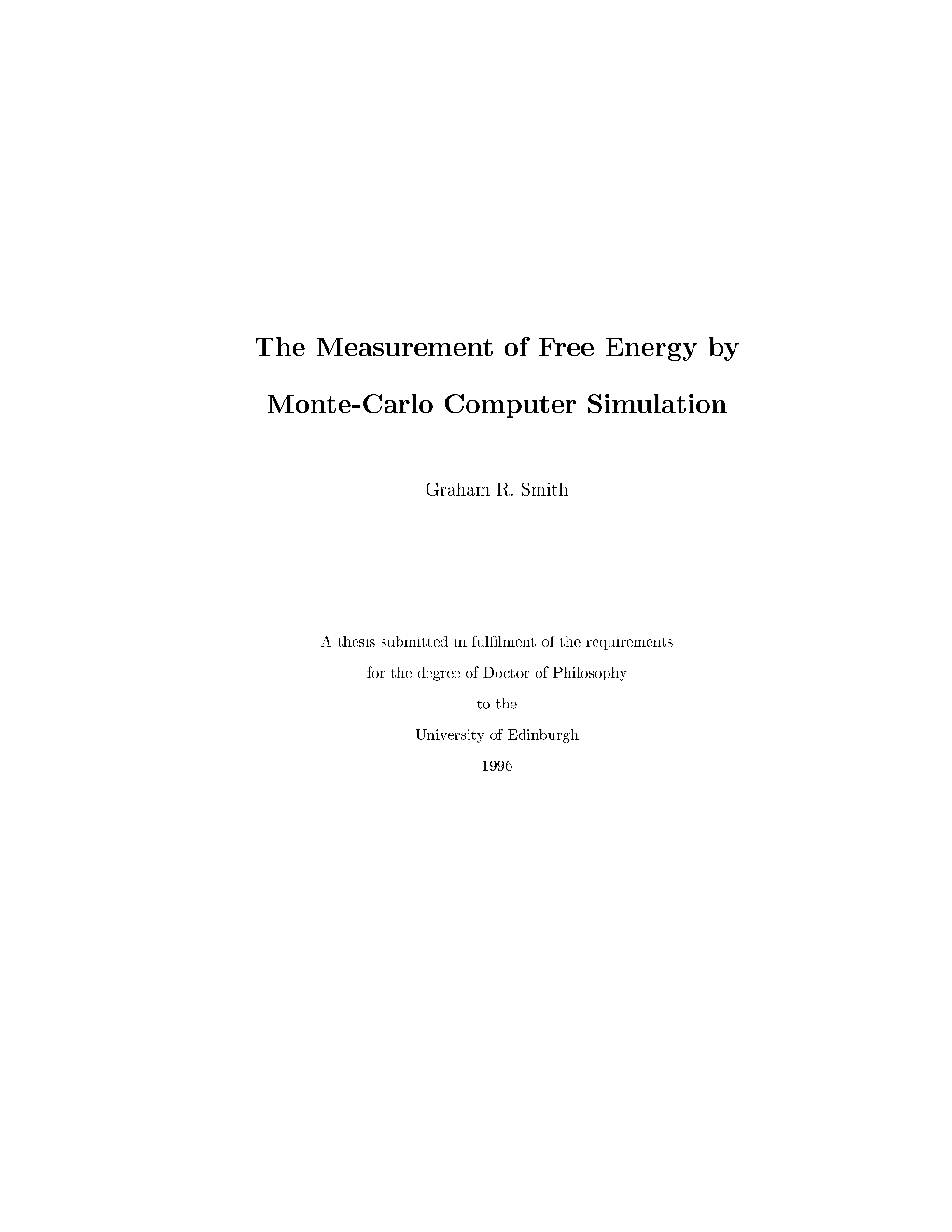 The Measurement of Free Energy by Monte-Carlo Computer Simulation