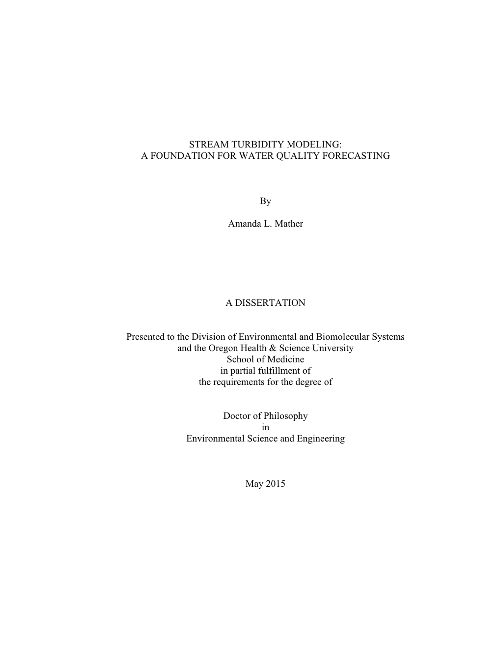 Stream Turbidity Modeling: a Foundation for Water Quality Forecasting