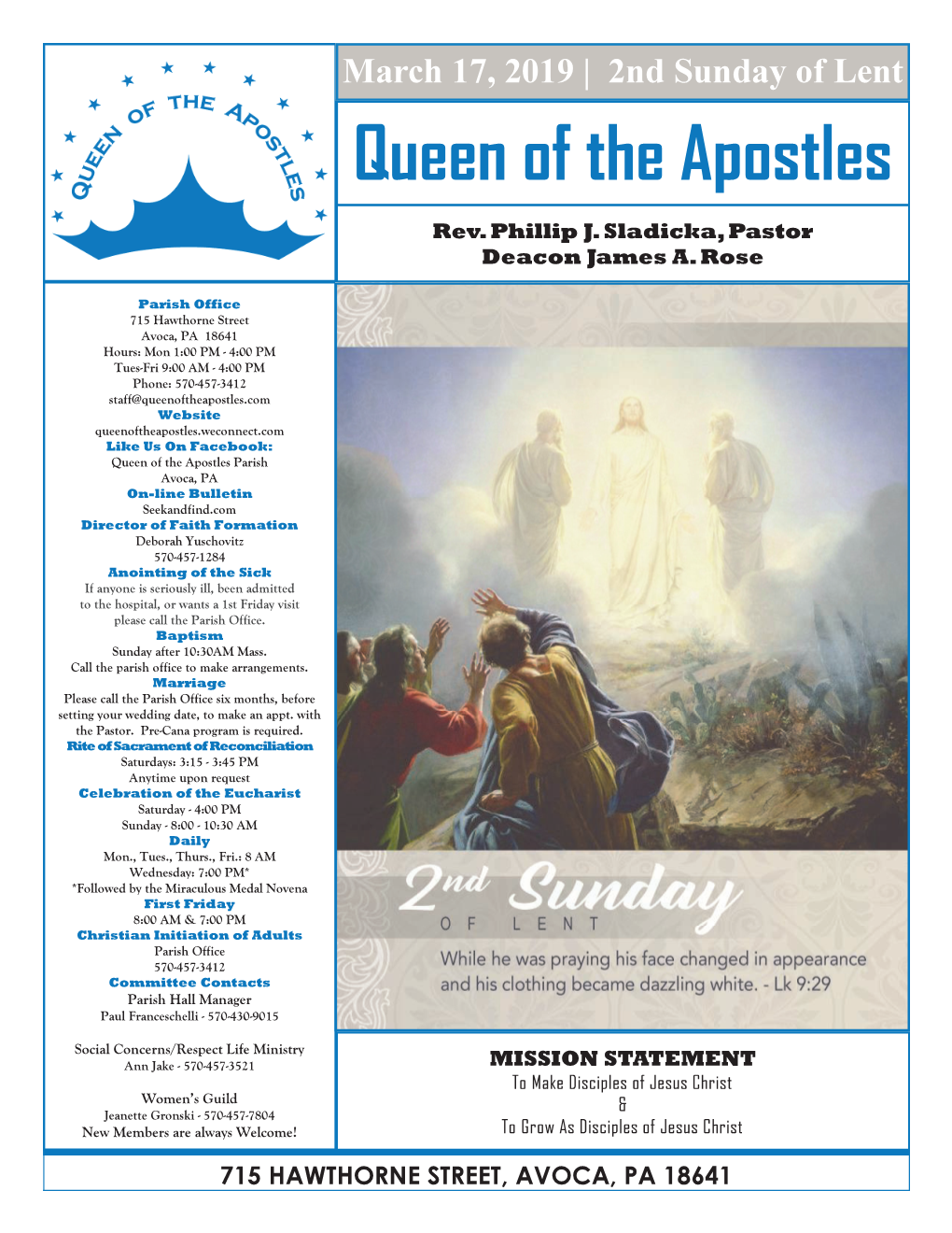 2Nd Sunday of Lent Queen of the Apostles