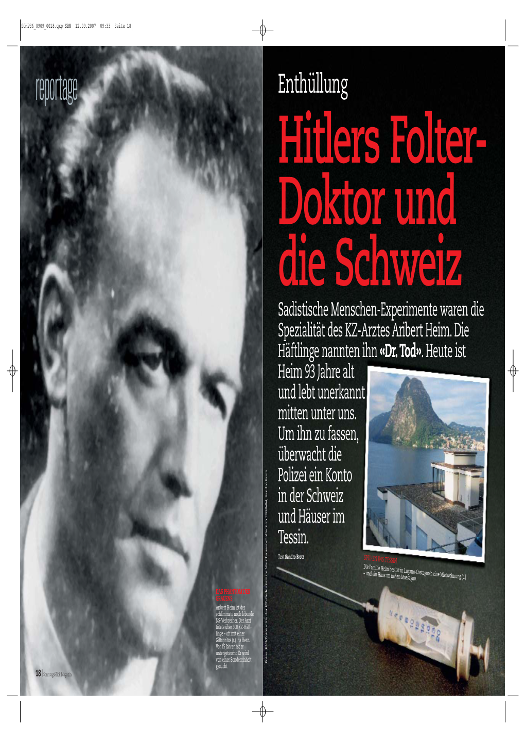 Reportage Enthüllung Hitlers Folter- Doktor Und Die Schweiz Sadistische Menschen-Experimente Waren Die Spezialität Des KZ-Arztes Aribert Heim