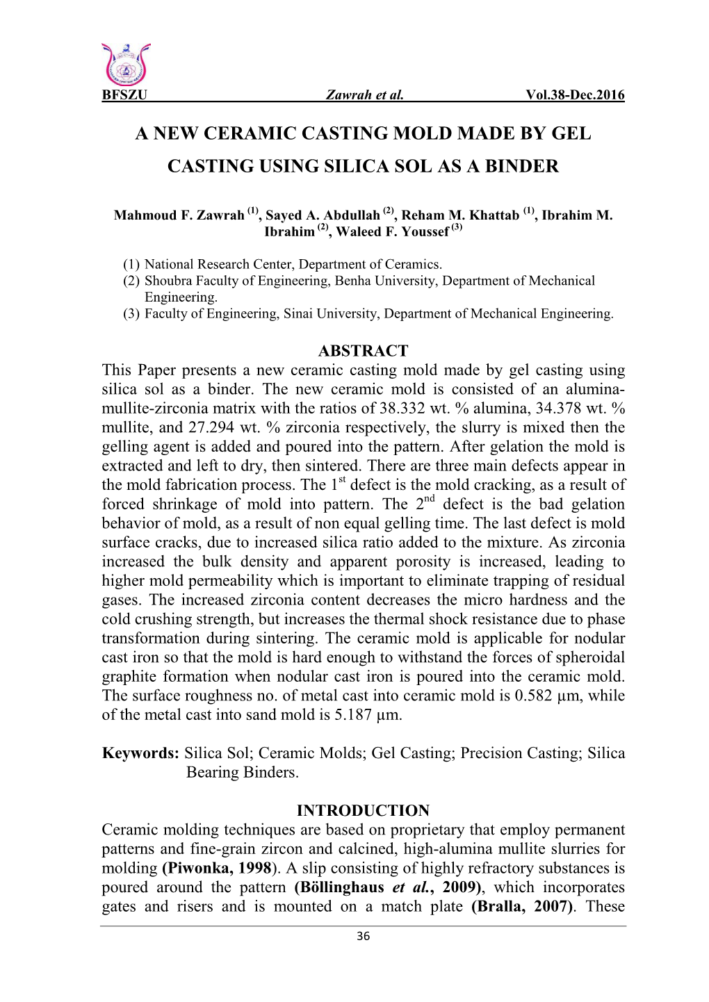 A New Ceramic Casting Mold Made by Gel Casting Using Silica Sol As a Binder