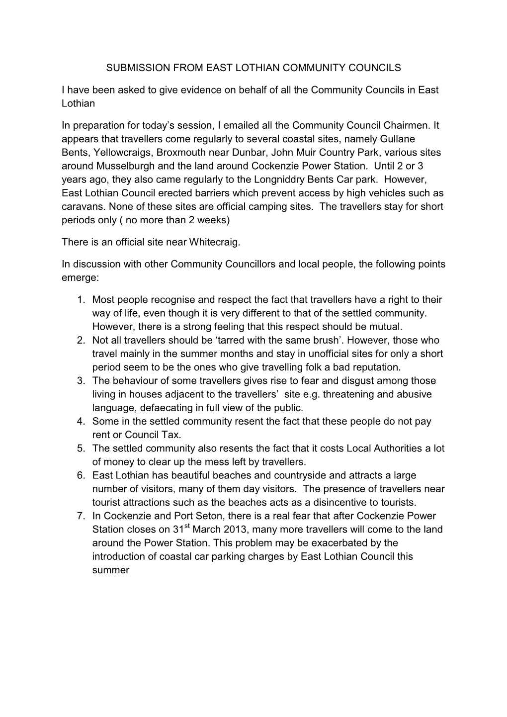 Submission from East Lothian Community Councils I