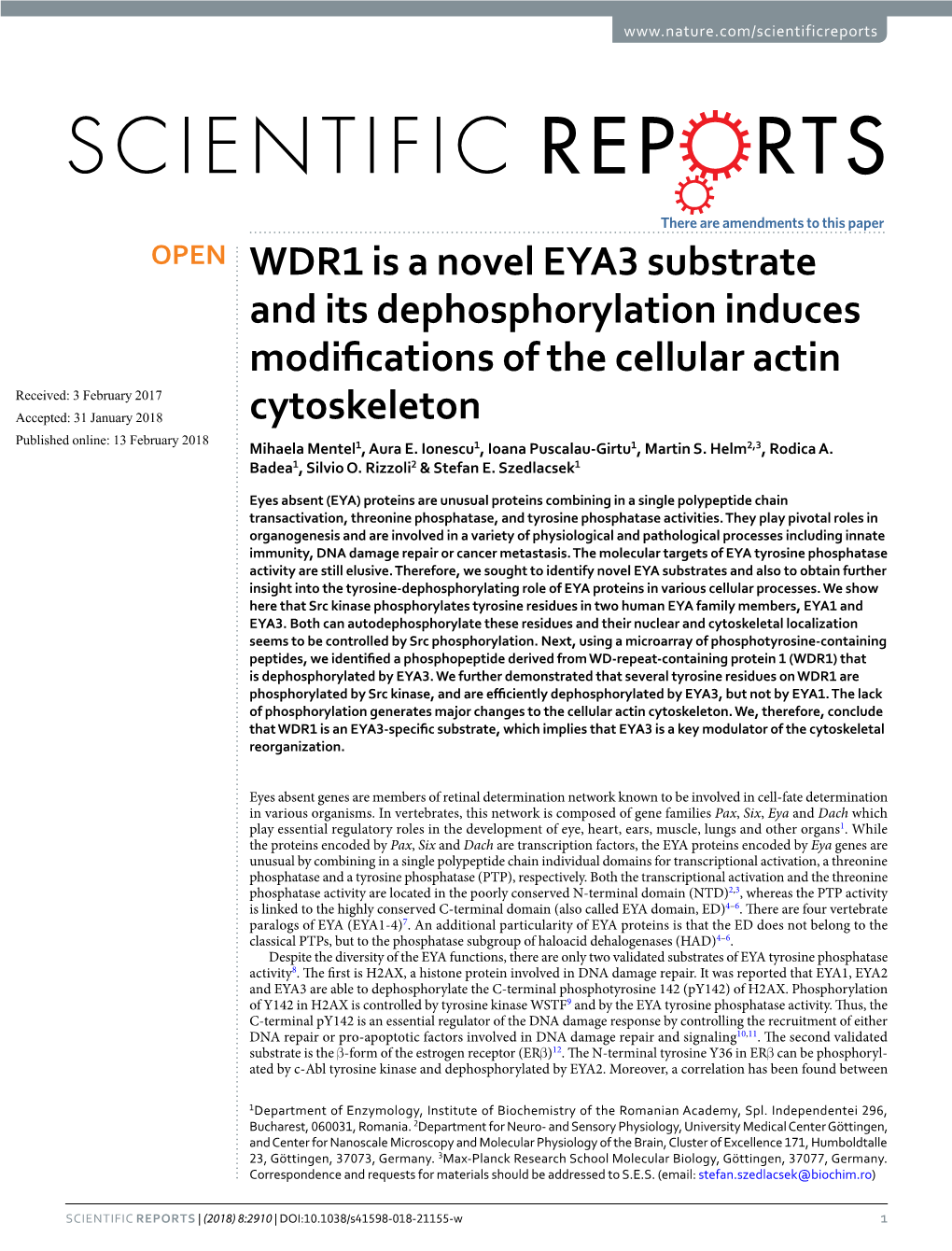 WDR1 Is a Novel EYA3 Substrate and Its Dephosphorylation Induces