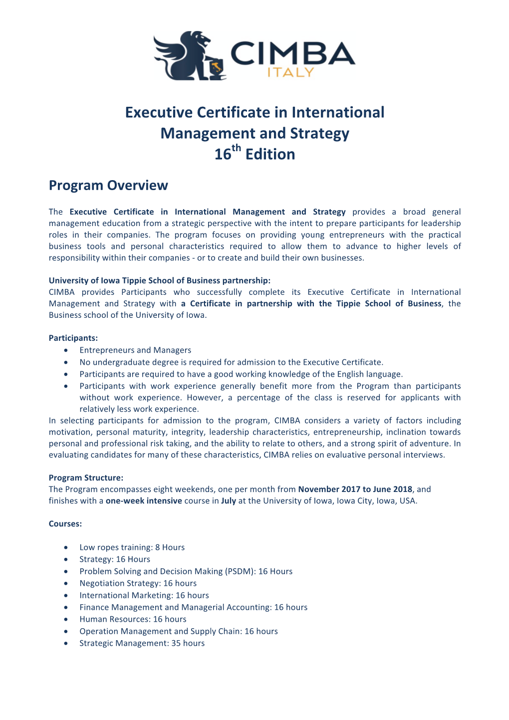 Executive Certificate in International Management and Strategy 16Th Edition