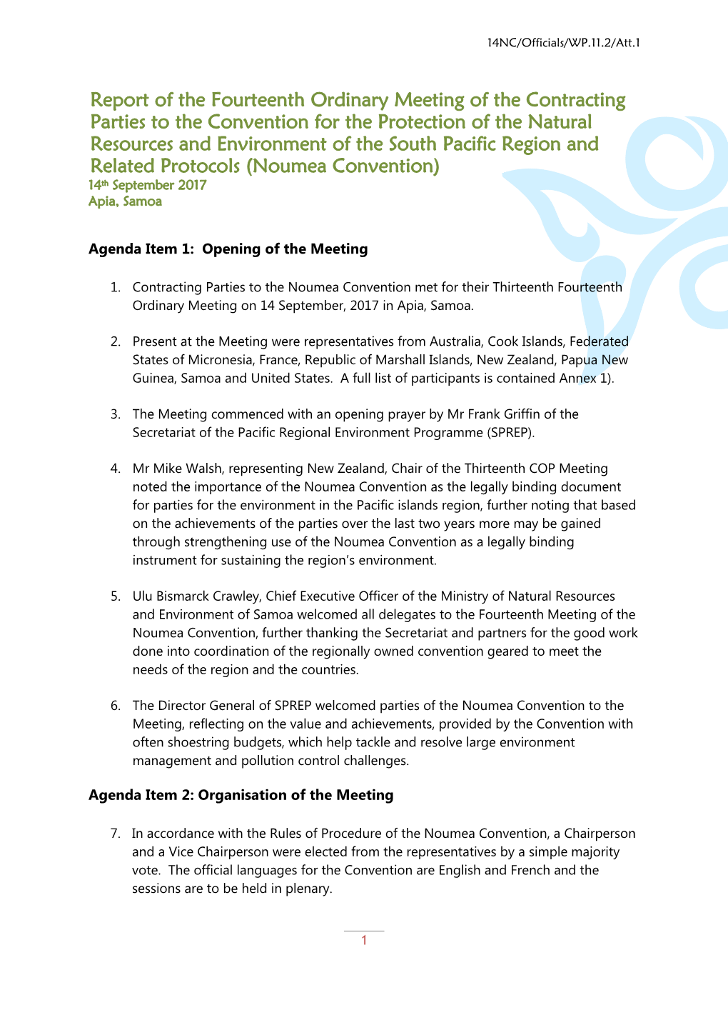 Report of the Fourteenth Ordinary Meeting of the Contracting Parties