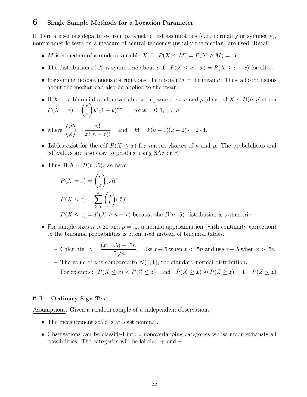 6 Single Sample Methods for a Location Parameter