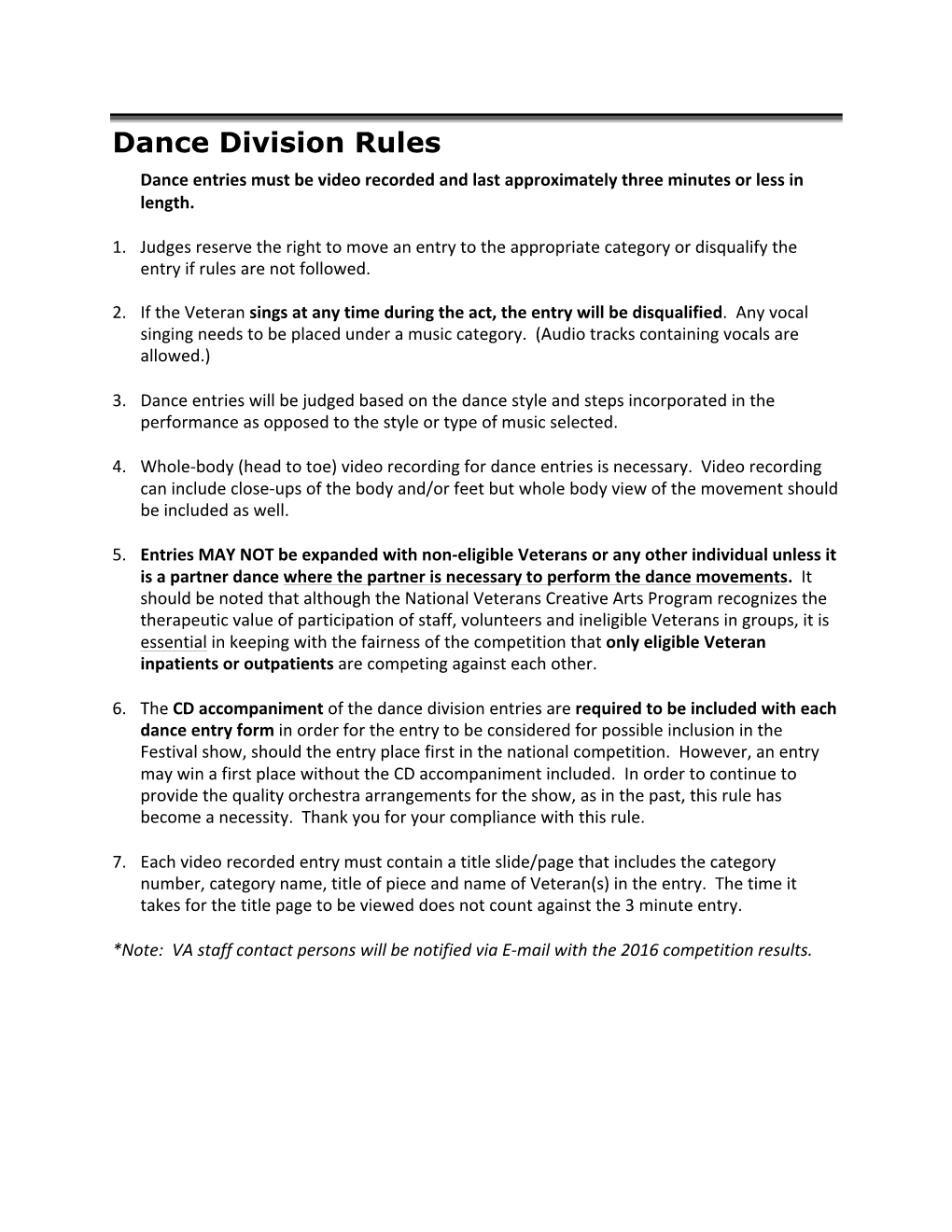 Dance Division Rules and Categories