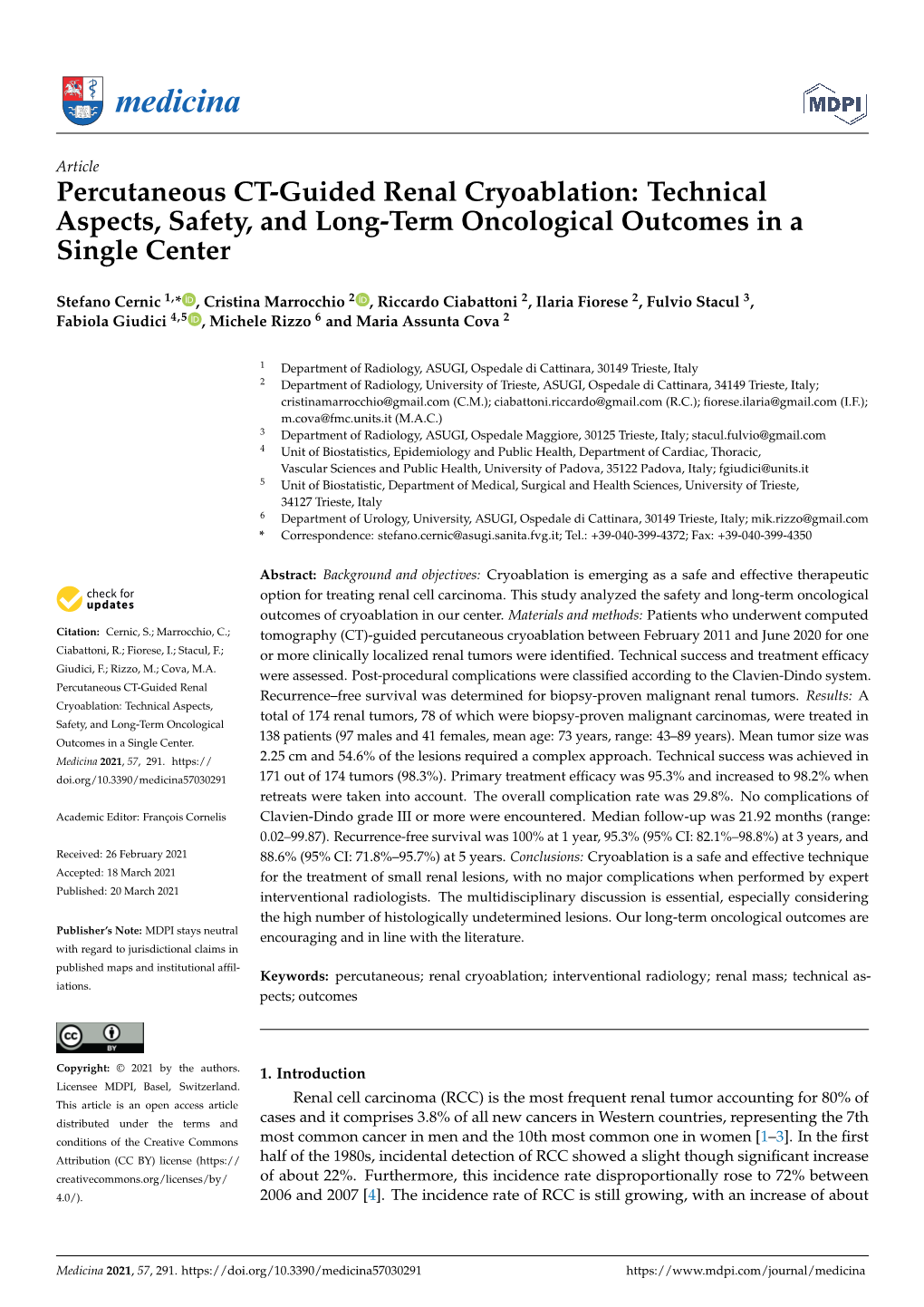 Percutaneous CT-Guided Renal Cryoablation: Technical Aspects, Safety, and Long-Term Oncological Outcomes in a Single Center