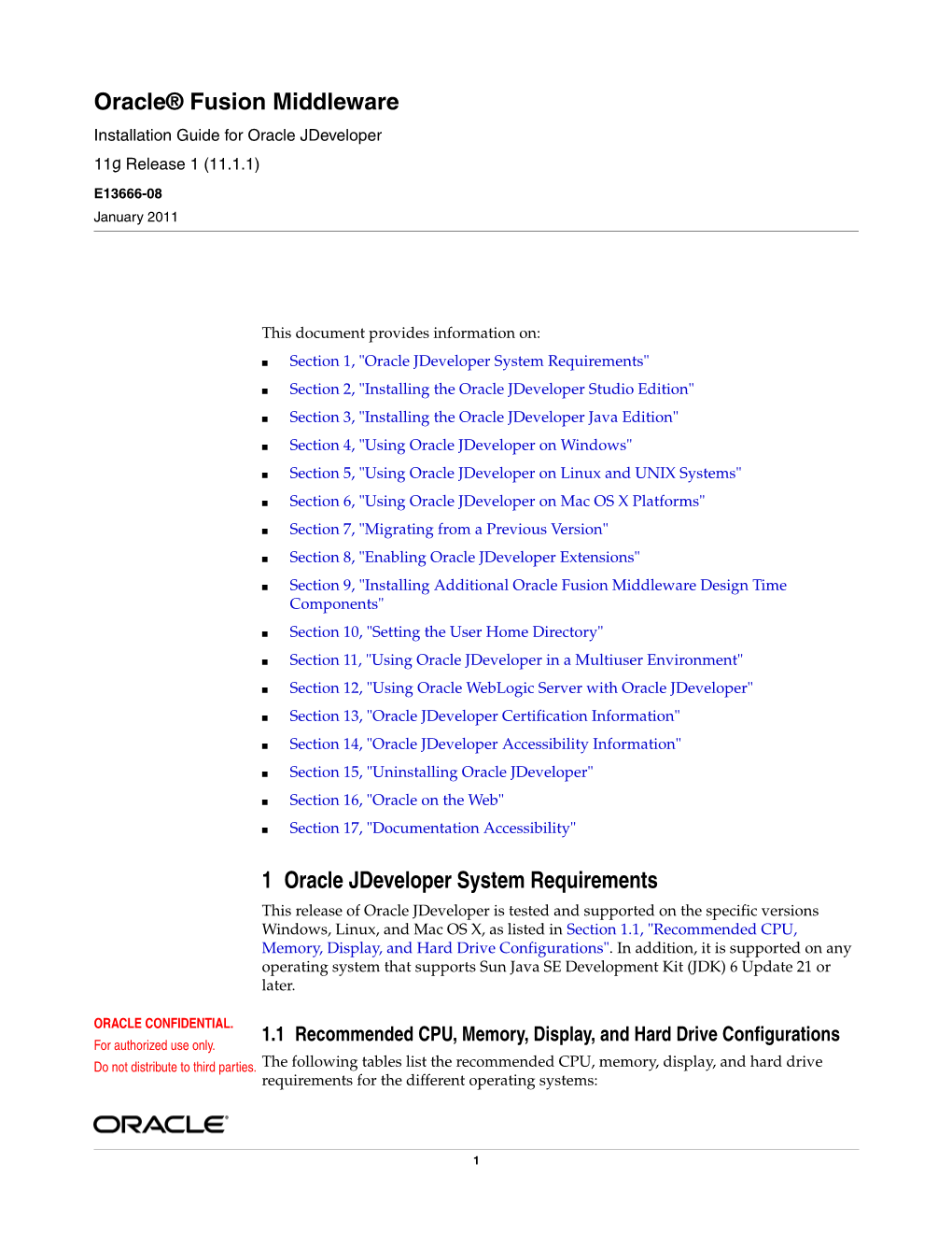 Oracle® Fusion Middleware 1 Oracle Jdeveloper System Requirements