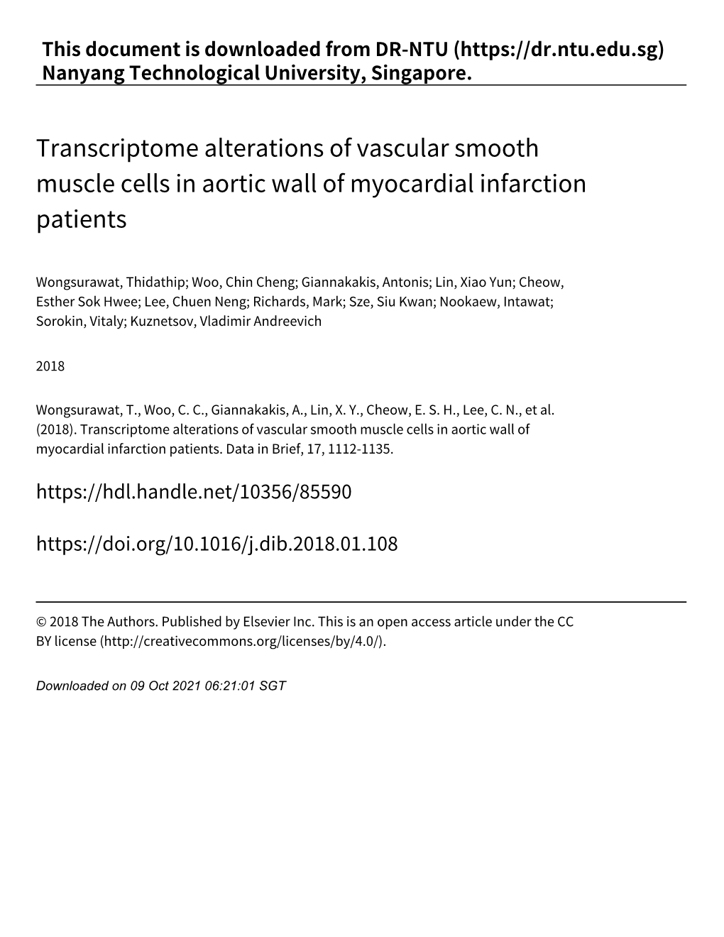 Transcriptome Alterations of Vascular Smooth Muscle Cells in Aortic Wall of Myocardial Infarction Patients