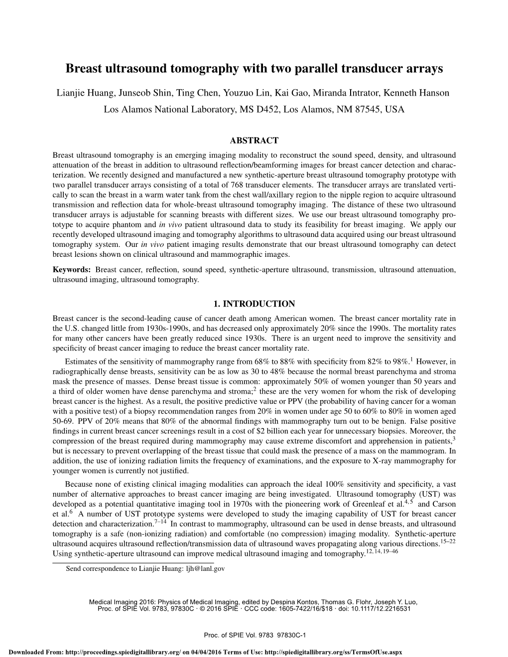 Breast Ultrasound Tomography with Two Parallel Transducer Arrays