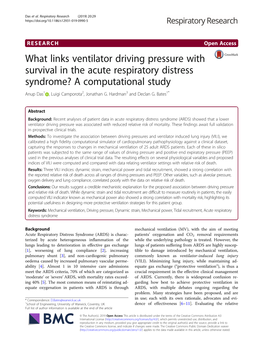 What Links Ventilator Driving Pressure with Survival in the Acute Respiratory Distress Syndrome? a Computational Study Anup Das1 , Luigi Camporota2, Jonathan G