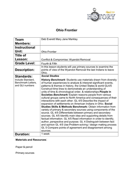 Ohio Frontier Team Members: Instructional Unit: Title of Lesson