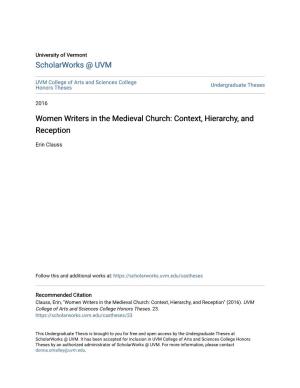 Women Writers in the Medieval Church: Context, Hierarchy, and Reception