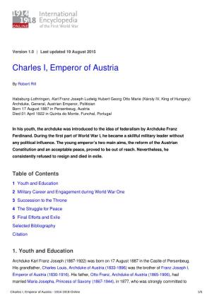 Charles I, Emperor of Austria | International Encyclopedia of The
