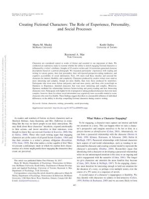 Creating Fictional Characters: the Role of Experience, Personality, and Social Processes