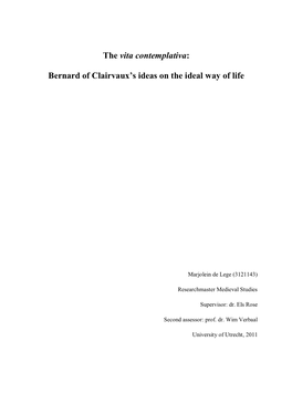 Bernard of Clairvaux's Ideas on the Ideal Way of Life