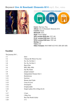 Beyoncé Live at Roseland: Elements of 4 Mp3, Flac, Wma