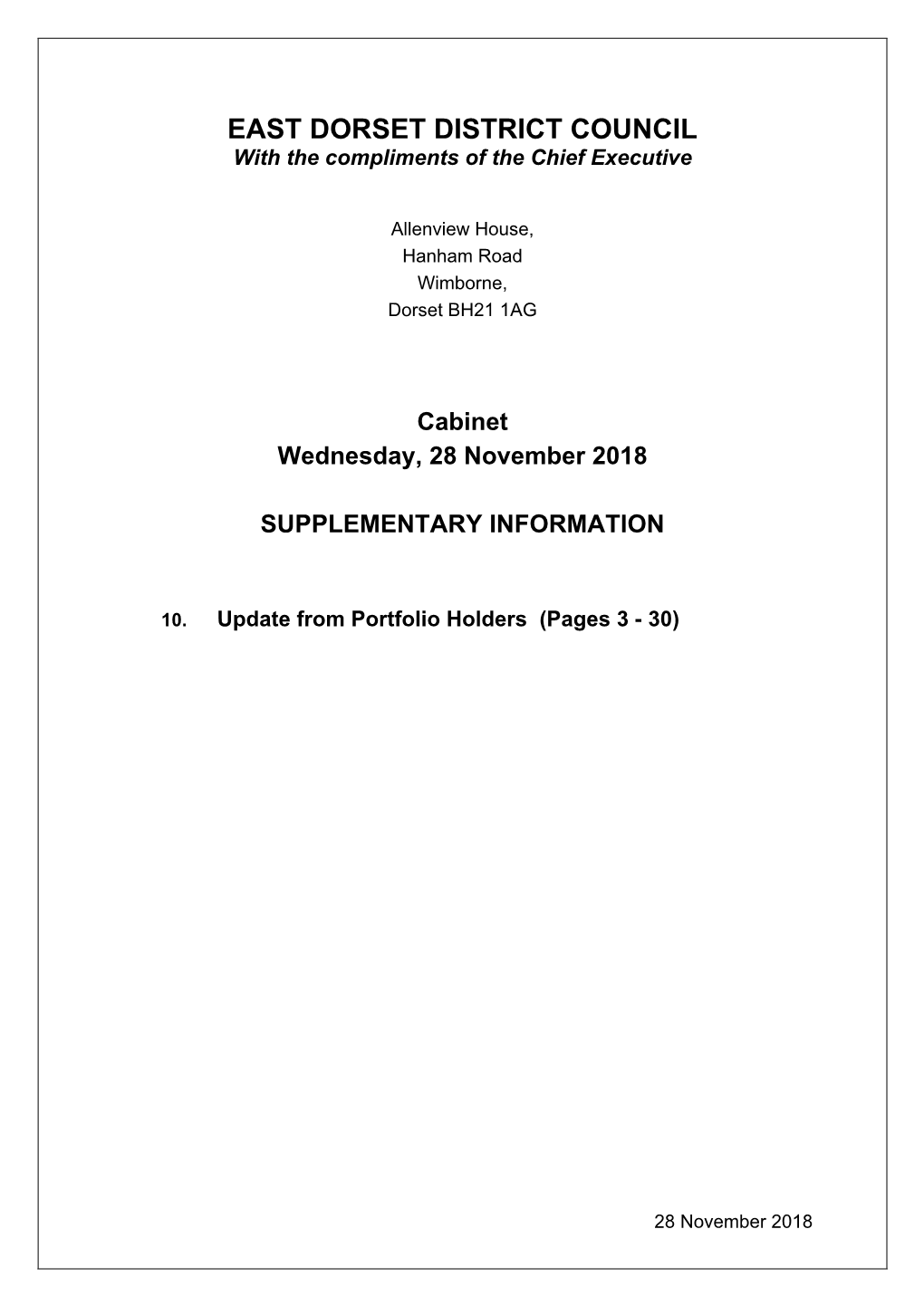 Portfolio Holder Updates Agenda Supplement for Cabinet, 28/11